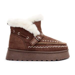 Rjava obutev s platformo in umetnim krznom