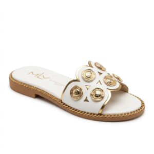 MLV modni beli usnjeni natikači