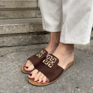 Bali Temno rjavi natikači z zlato zaponko
